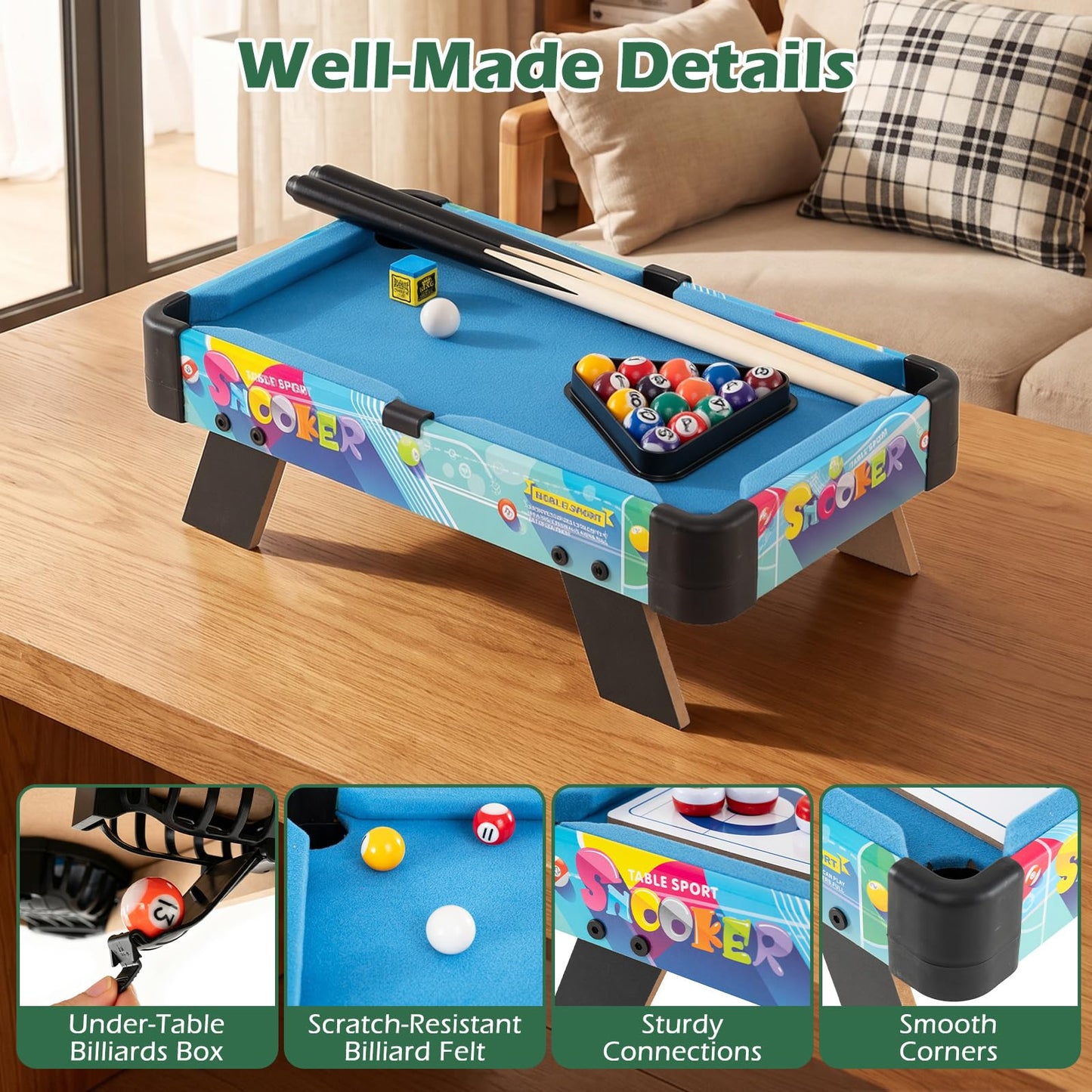 4 in 1 Combo Game Table Set, Wooden Kids Gameplay Tabletop
