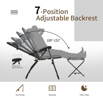 Set of 2 Patio Dining Chairs and Ottoman with 7-Position Adjustable Backrest