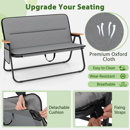 Double Camping Chair, 2-Person Folding Loveseat with Detachable Cushion