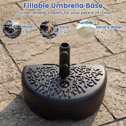 25kg Half Round Parasol Base, Water and Sand Fillable Patio Umbrella Stand