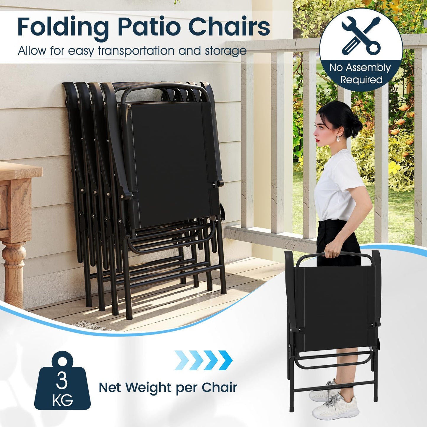 6 Piece Garden Furniture Sets with Parasol, Patio Dining Set with 4 Folding Chairs