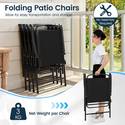 6 Piece Garden Furniture Sets with Parasol, Patio Dining Set with 4 Folding Chairs