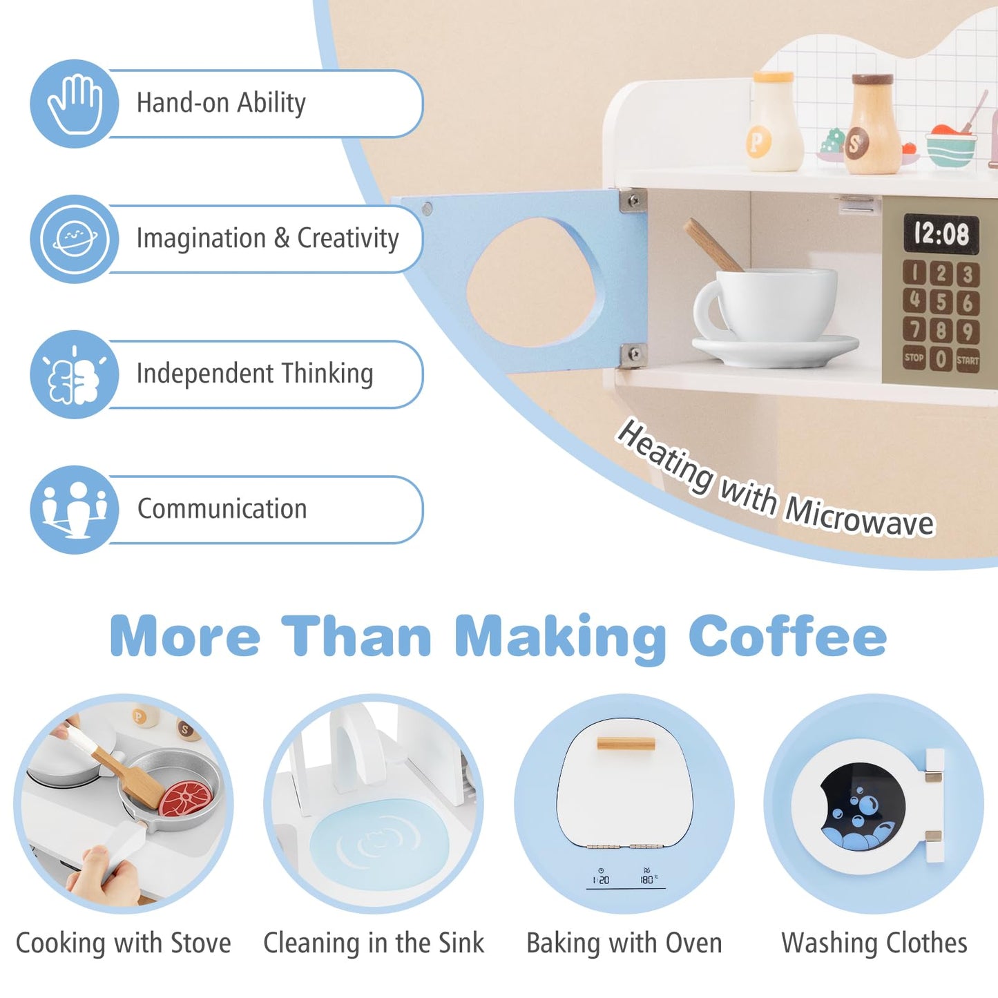 Wooden Kids Kitchen Playset with Coffee Maker for 3+ Years Old