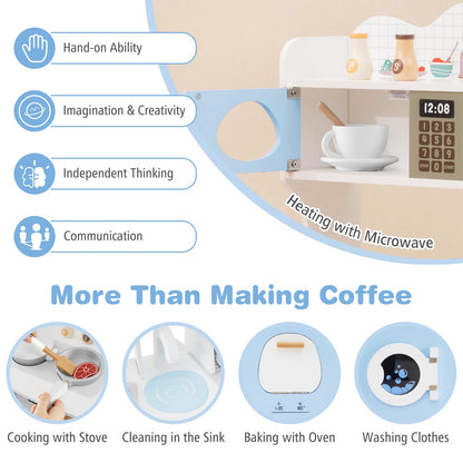 Wooden Kids Kitchen Playset with Coffee Maker for 3+ Years Old