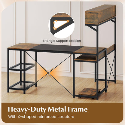 L-Shaped Computer Desk with Storage Hutch, 158 x 123 cm Reversible Study Writing Workstation