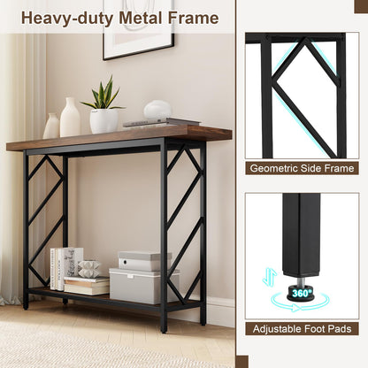 2-Tier Console Table, Industrial Slim Entryway Table with 40mm Top