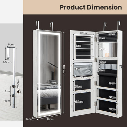 Door Hanging/Wall Mounted Jewelry Armoire with Full Length Mirror and Large Storage