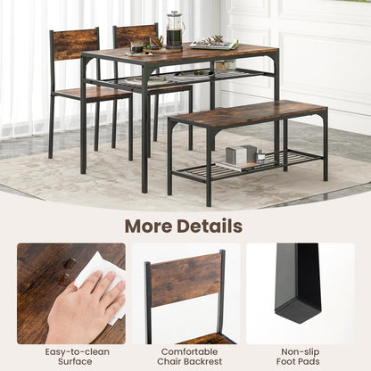 Dining Table Set for 4 with Storage Racks and Metal Frame