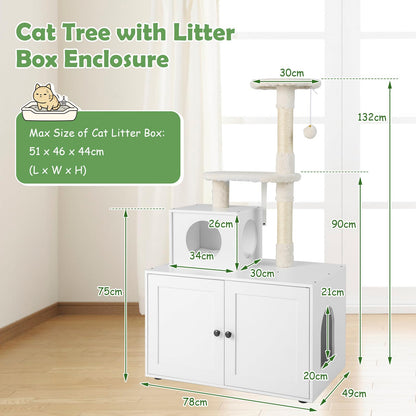 Cat Litter Box Enclosure with Cat Tree and Kitty Condo