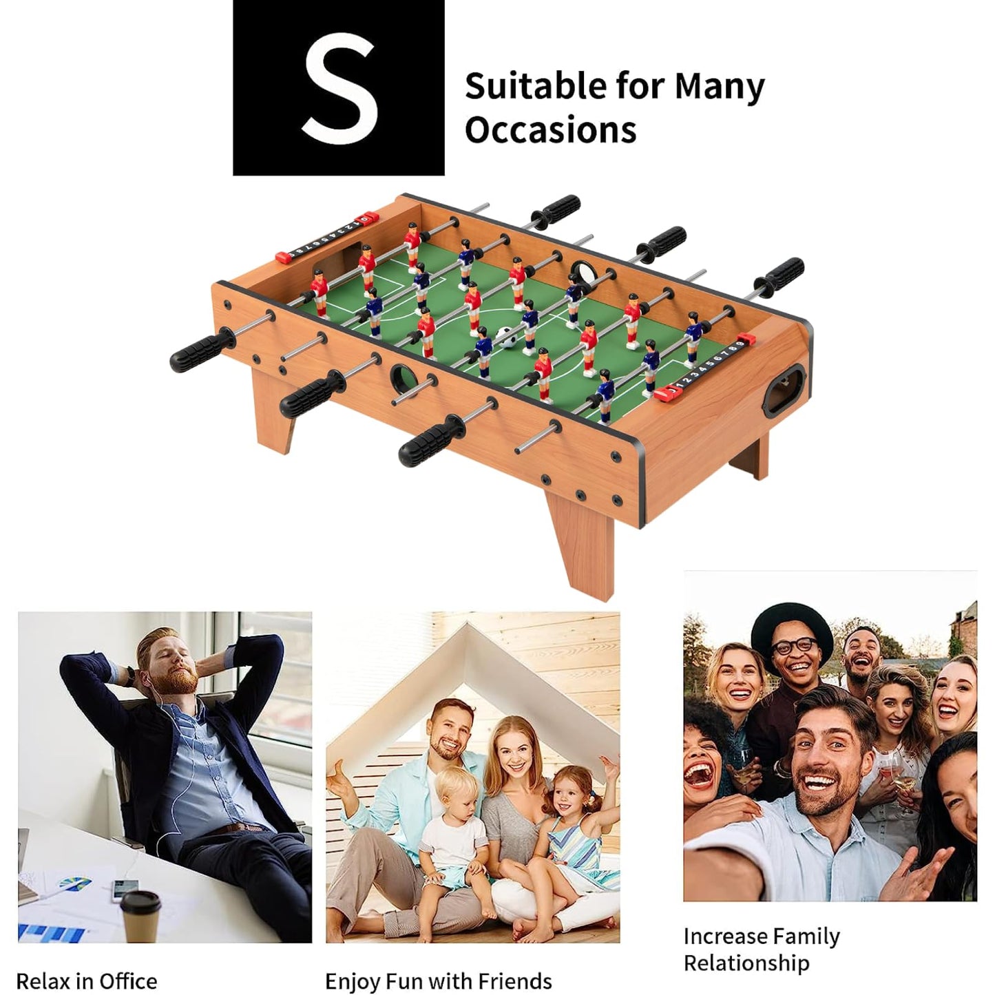 Wooden Table Football Set with Footballs for Adults and Kids