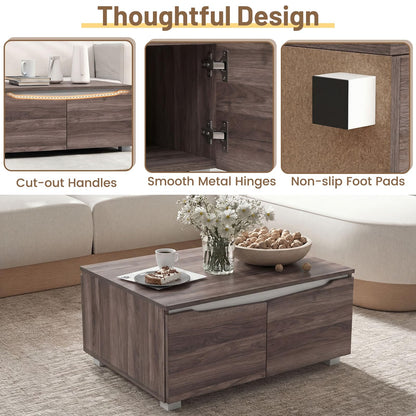 Coffee Table, Farmhouse Accent Sofa Side Snack Table with 4 Doors