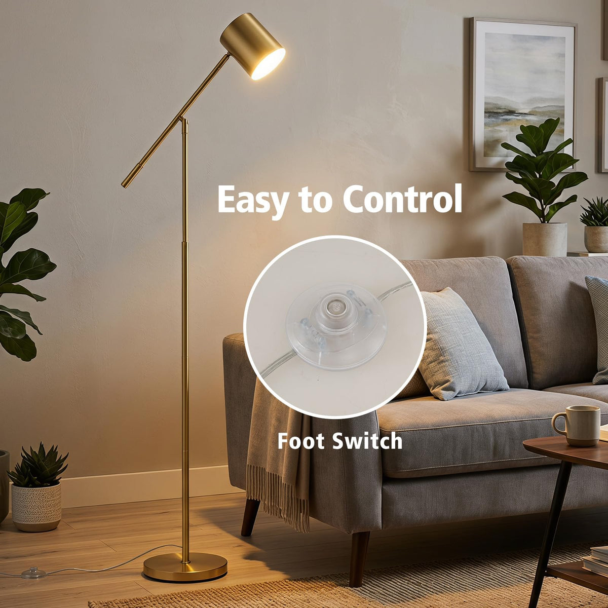 Metal Floor Lamp with Adjustable Height and Angle for Bedroom