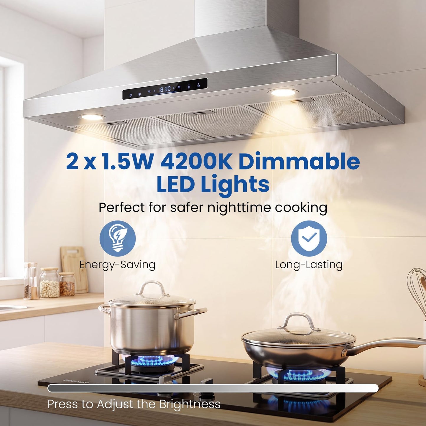 90cm Chimney Cooker Hood, 744 km/h, 8 Speed Fan, Gesture Control