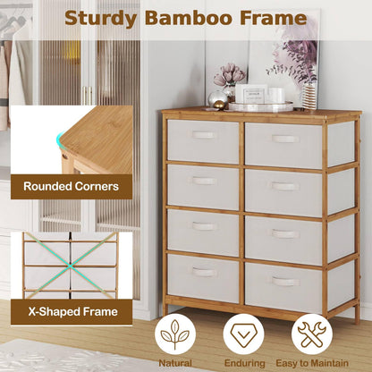 Bamboo Storage Tower with Foldable Fabric Drawers and Top Shelf