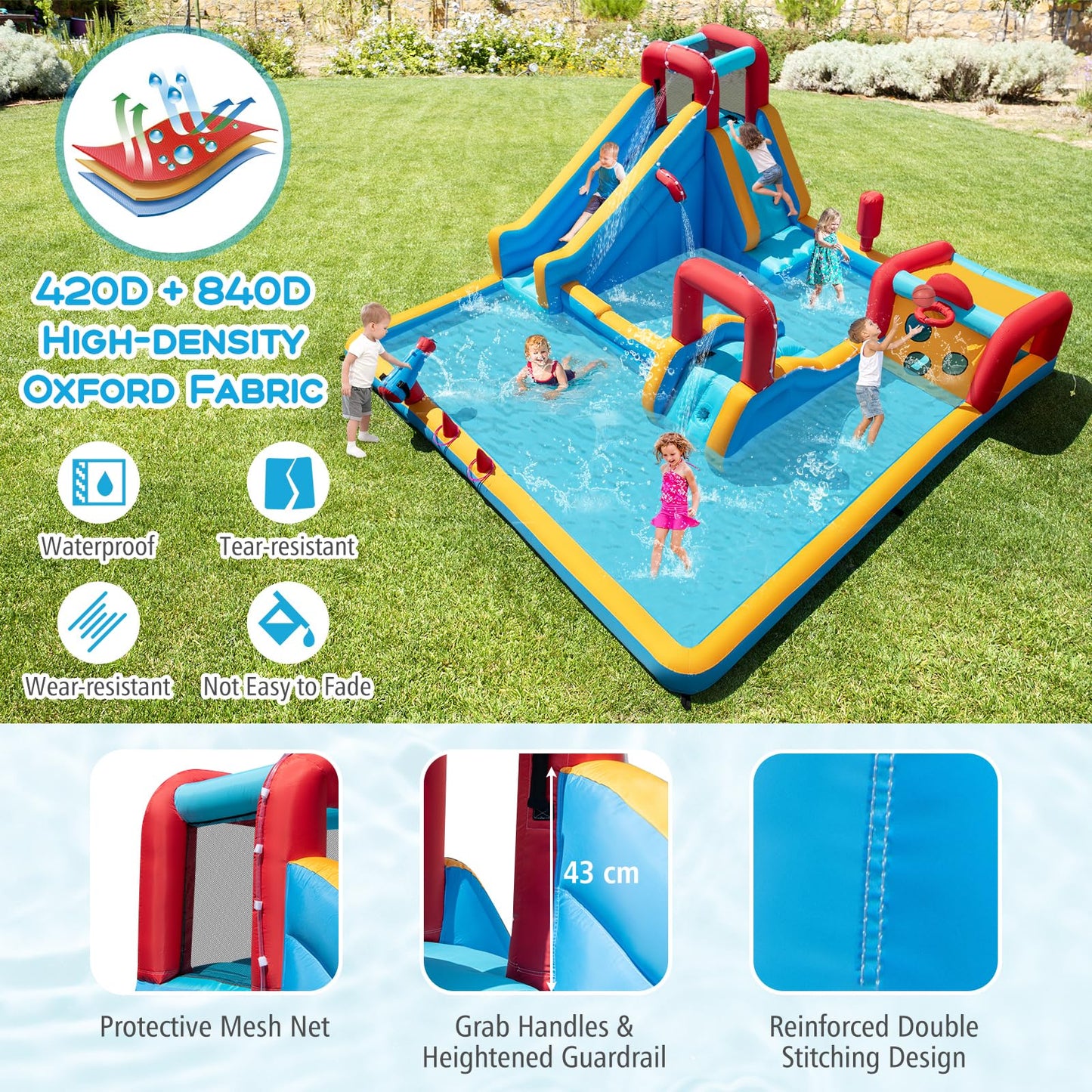 9-in-1 Inflatable Double Water Slide Park for Backyard