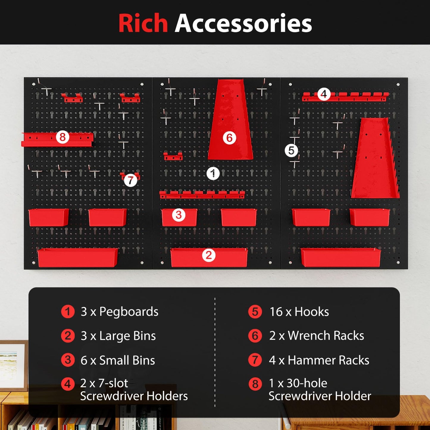 120 x 60cm Pegboard Organizer Kit for DIY Workshop Craft Room