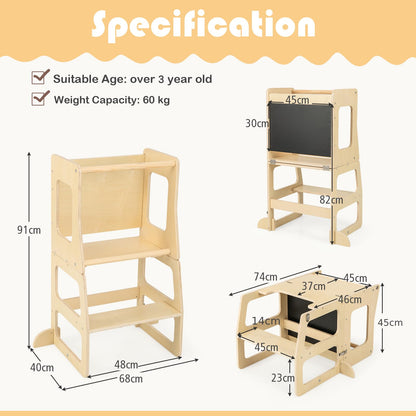3 in 1 Toddler Kitchen Learning Tower with Chalkboard