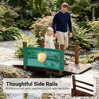 1.25M Wooden Garden Bridge, Decorative Pond Bridges with Safety Railings