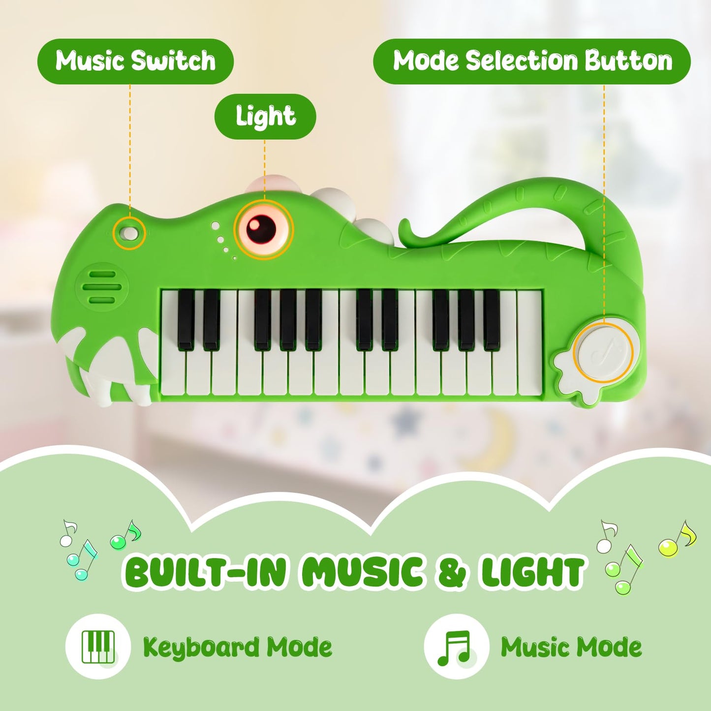Kids Piano Keyboard, 25 Key Portable Digital Piano with Built-in Music & Light