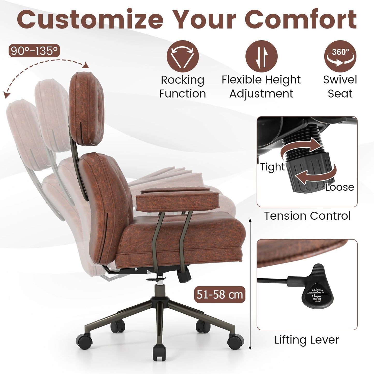 Home Office Chair, Mid Century Modern Suede Fabric Computer Desk Chair