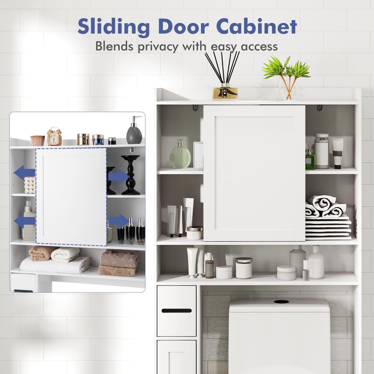 Over-the-Toilet Storage Cabinet Standing Toilet Rack with Sliding Door