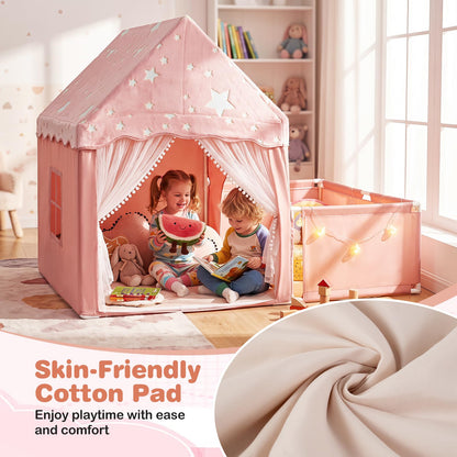 Kids Play Tent with Playpen, Padded Mat, Star Lights