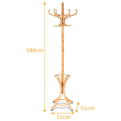 12 Hooks Freestanding Coat Rack with Umbrella Holder