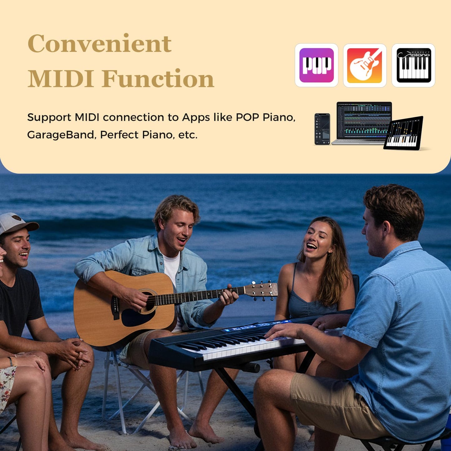 Full Size Electric Piano with Adjustable Stand & Stool, Light-up Keys and Buttons, MIDI Function