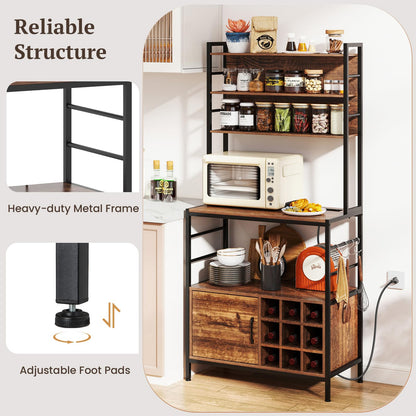 Bakers Rack with Power Outlet and Heavy Duty Metal Frame