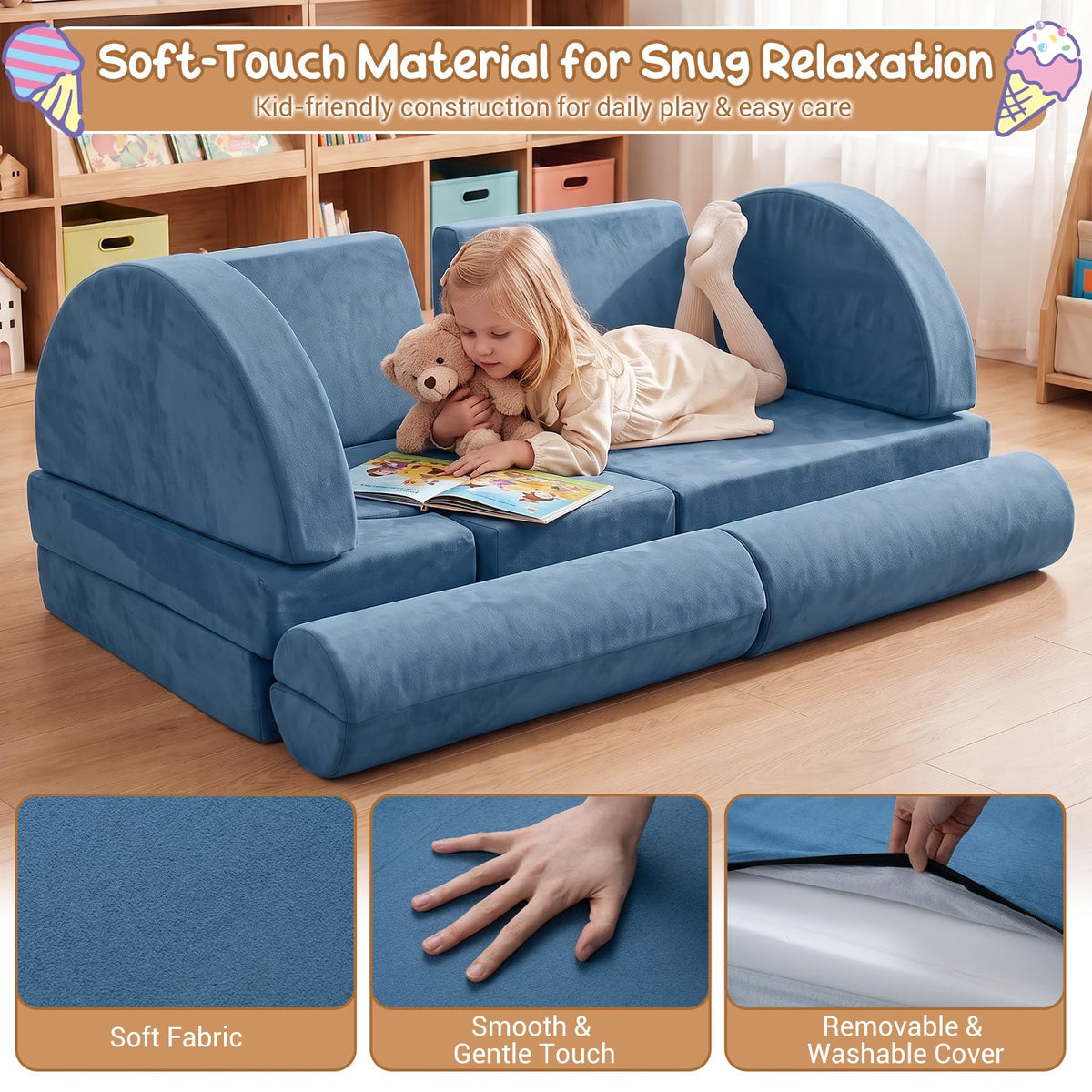 Kids Play Couch, 13-Piece Modular Toddler Soft Foam Playset