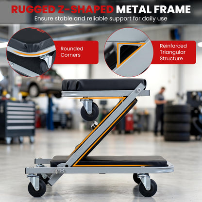 6 Rotatable Wheels, Z-Creeper Seat, Padded Mechanics Creeper Stool