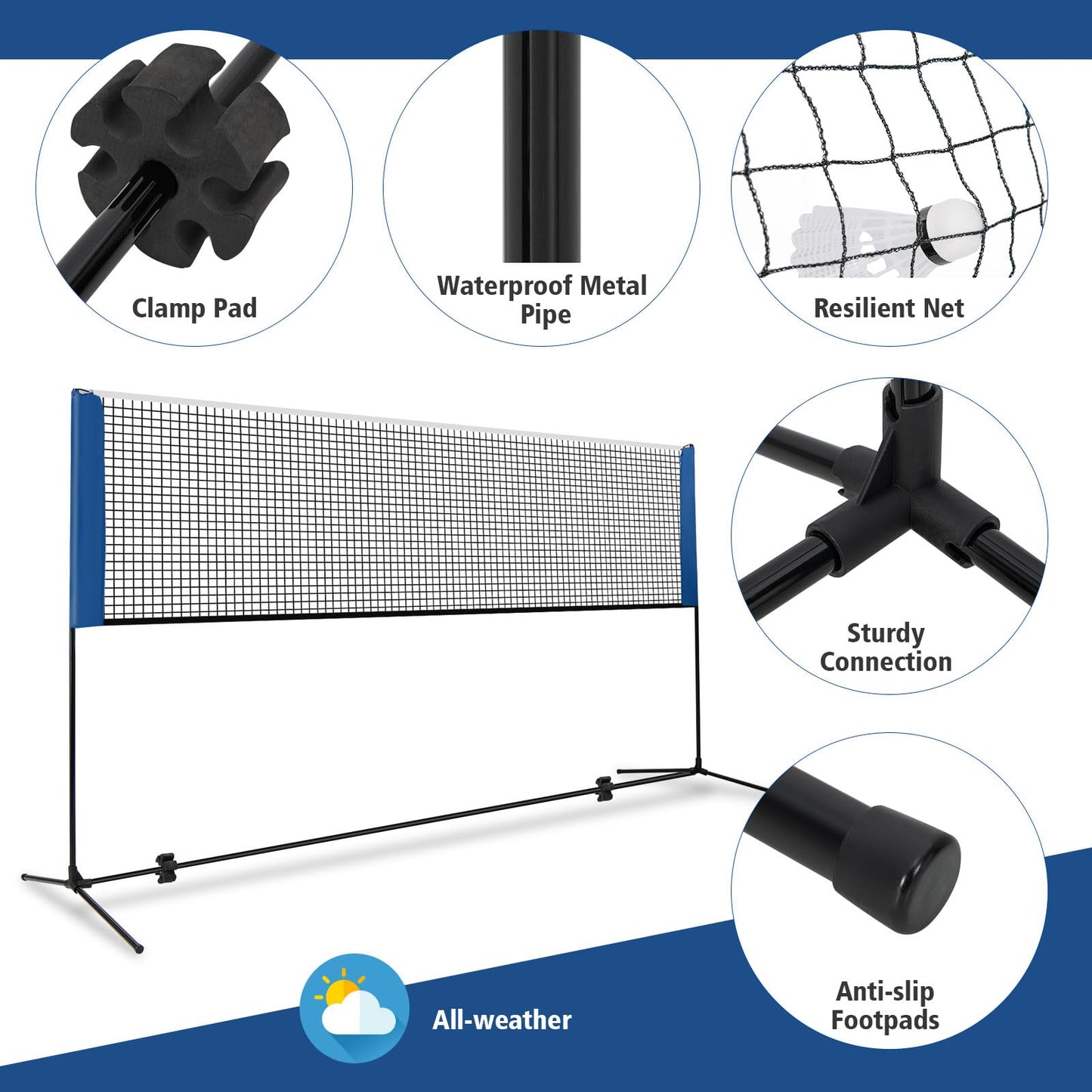 Adjustable Badminton Net Set for Backyard Driveway Beach Portable