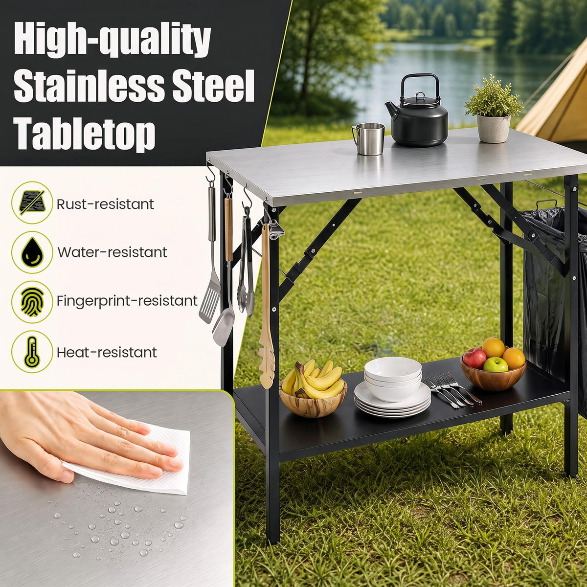 3ft Folding Camping Table for Picnic, BBQ, Parties, Portable Design