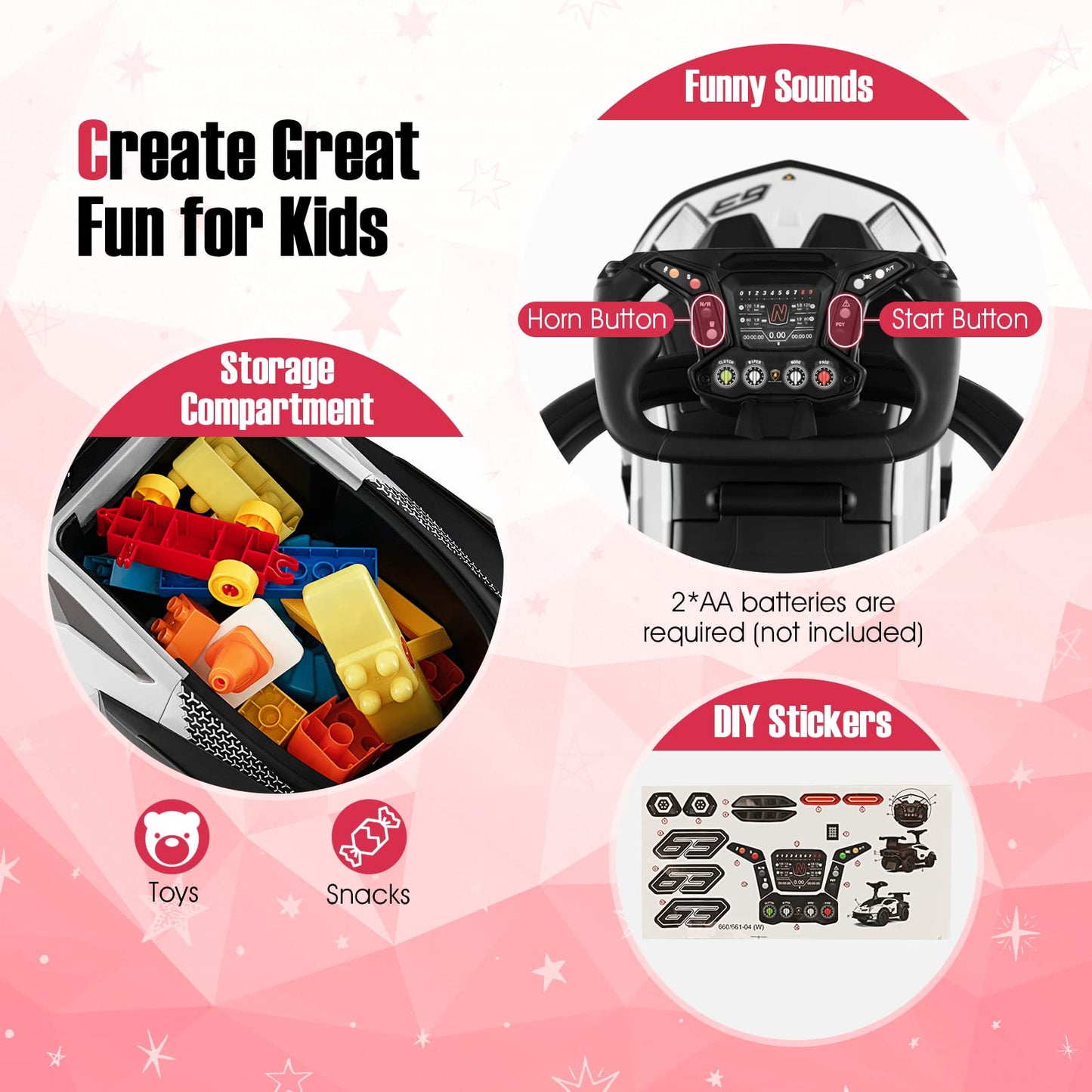 Kids Licensed Lamborghini Ride on Car with Push Handle