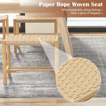 Dining Stool Set of 2 with Rubber Wood Frame and Woven Paper Seat