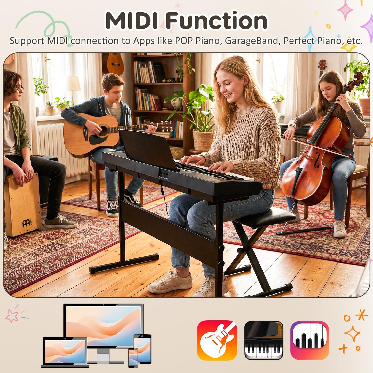 61 Key Digital Piano Keyboard, Electric Piano with Adjustable Stand & Stool