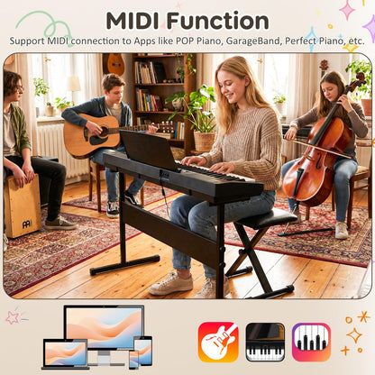 61 Key Digital Piano Keyboard, Electric Piano with Adjustable Stand & Stool