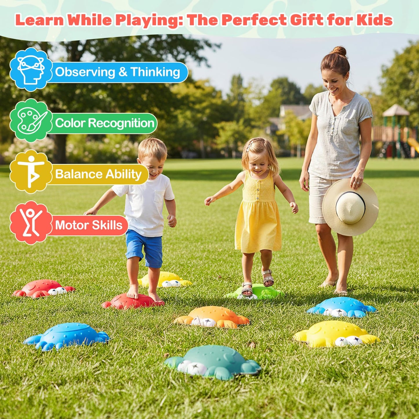 9 Pieces Non-Slip Toddler Stepping Stones for Kids Aged 3+