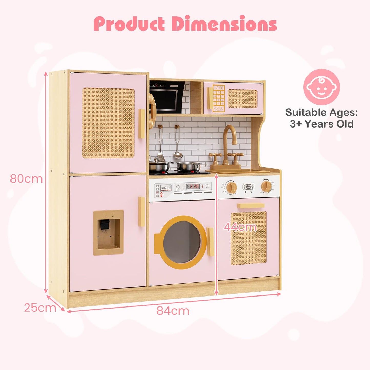 Wooden Kids Kitchen Playset with Real Sounds Lights Stove Water Dispenser