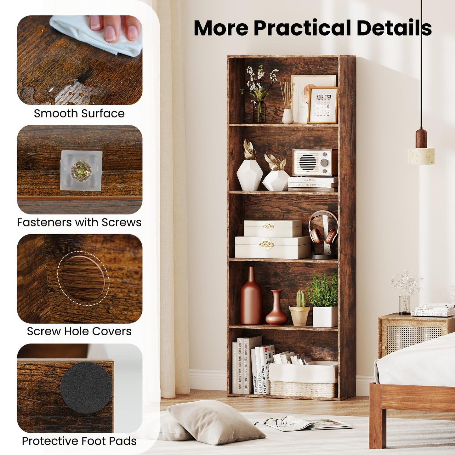 5-Tier Bookshelf with Freestanding Display Shelf and Storage Organizer for Living Room