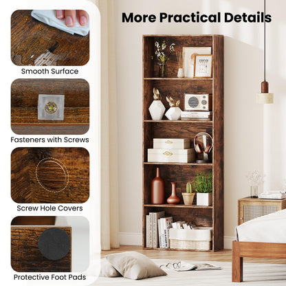 5-Tier Bookshelf with Freestanding Display Shelf and Storage Organizer for Living Room