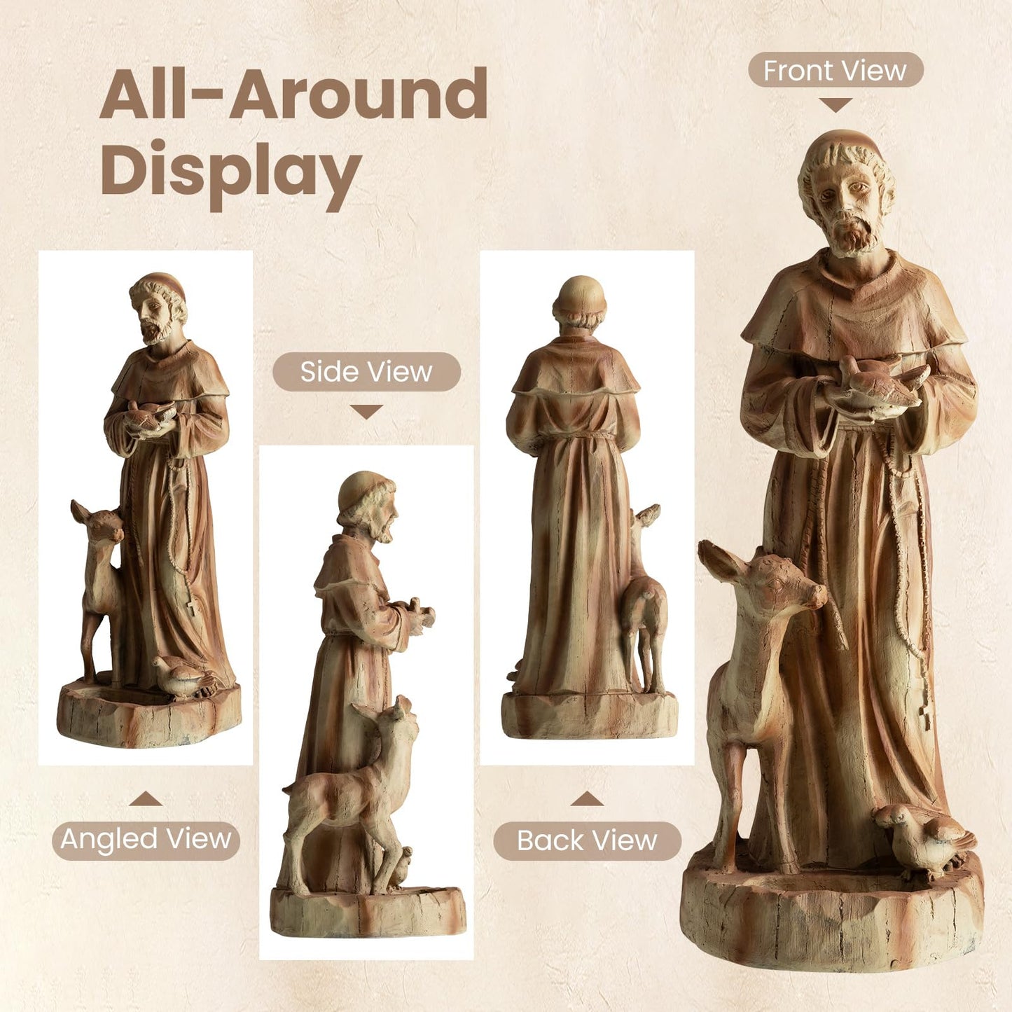 Garden Statue, Tall Virgin Mary/St. Francis Statue, Indoor Outdoor Religious Sculpture Art Decoration