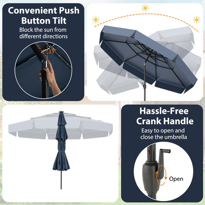 295 cm Solar Patio Umbrella with 32 LED Lights and 3-Tier Vented Top