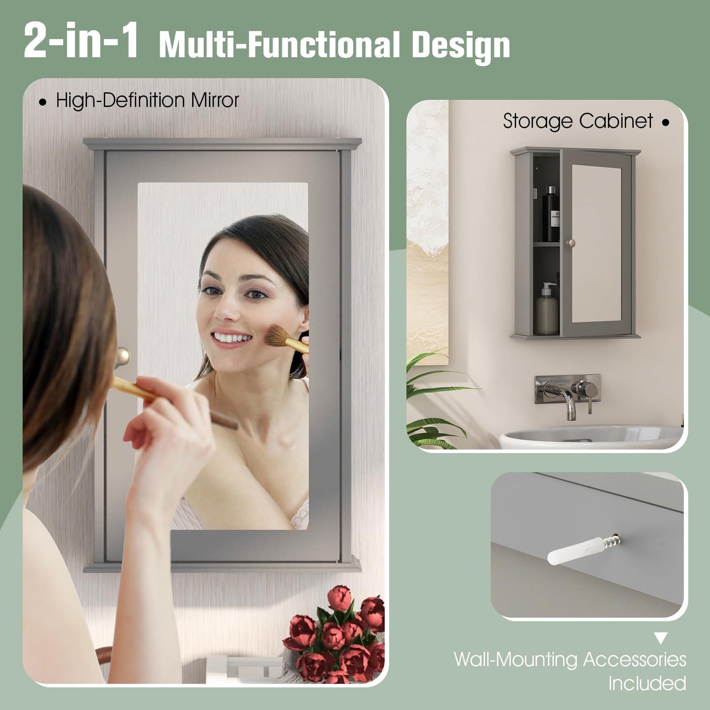 Bathroom Medicine Cabinet with Mirror and Adjustable Shelf