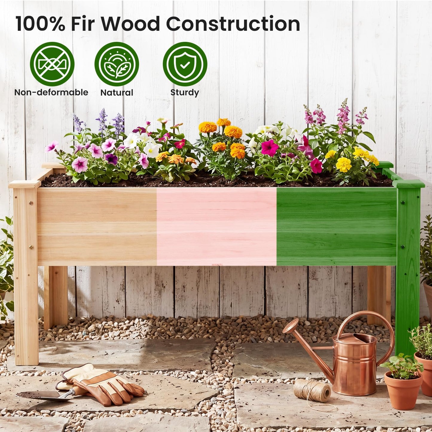 Wooden Raised Garden Bed, Elevated Vertical Planter with Drainage Holes