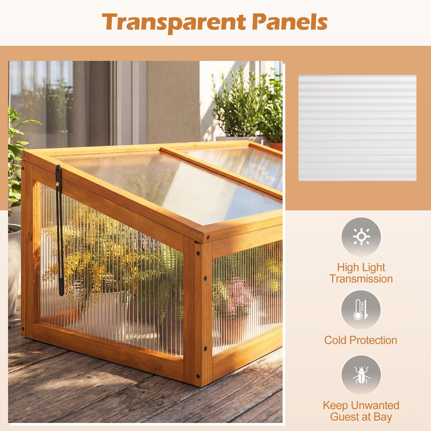 Wood Greenhouse, Garden Polycarbonate Cold Frame with Transparent Flip-top Roof