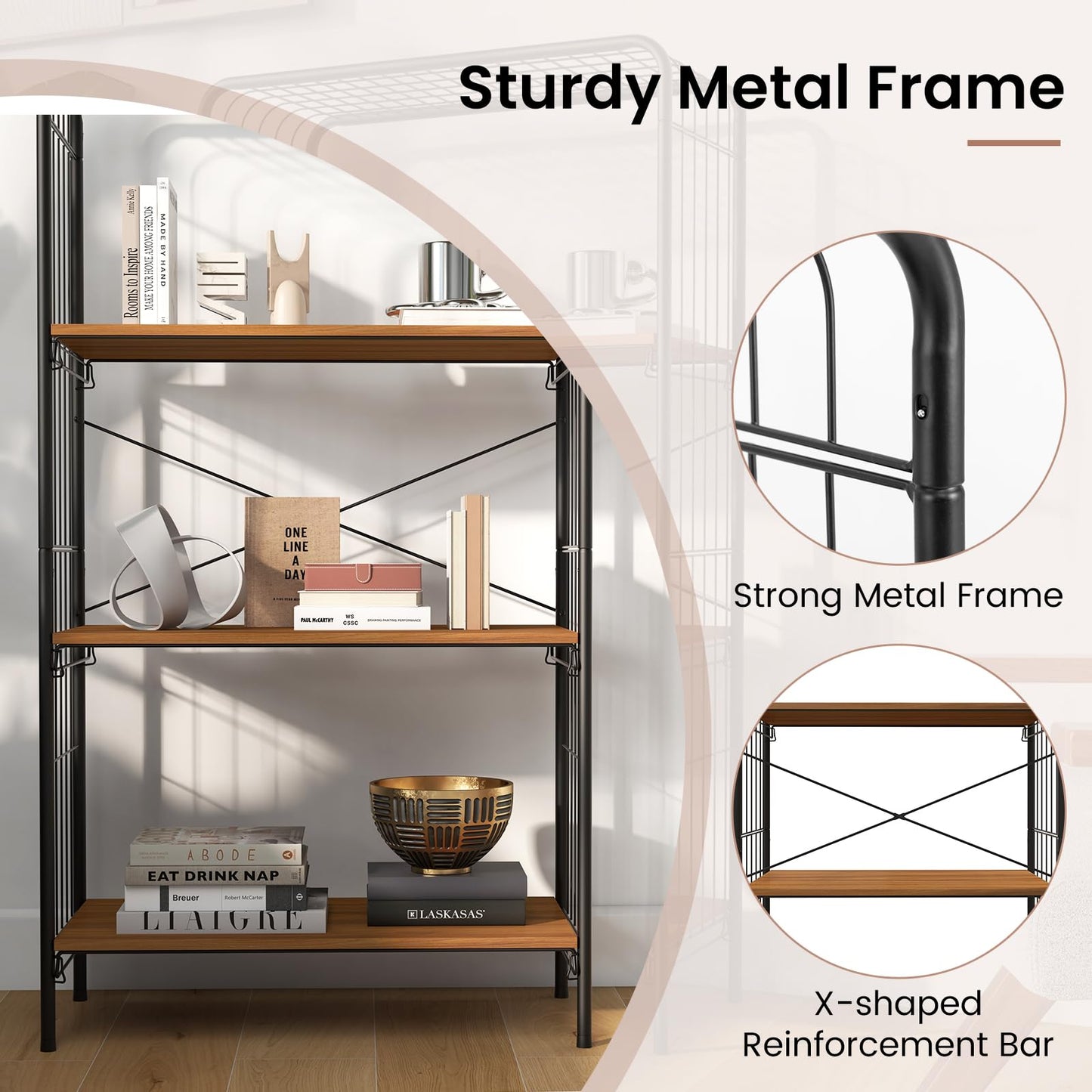4-Tier Bookshelf Open-Back Storage Shelf with Metal Frame