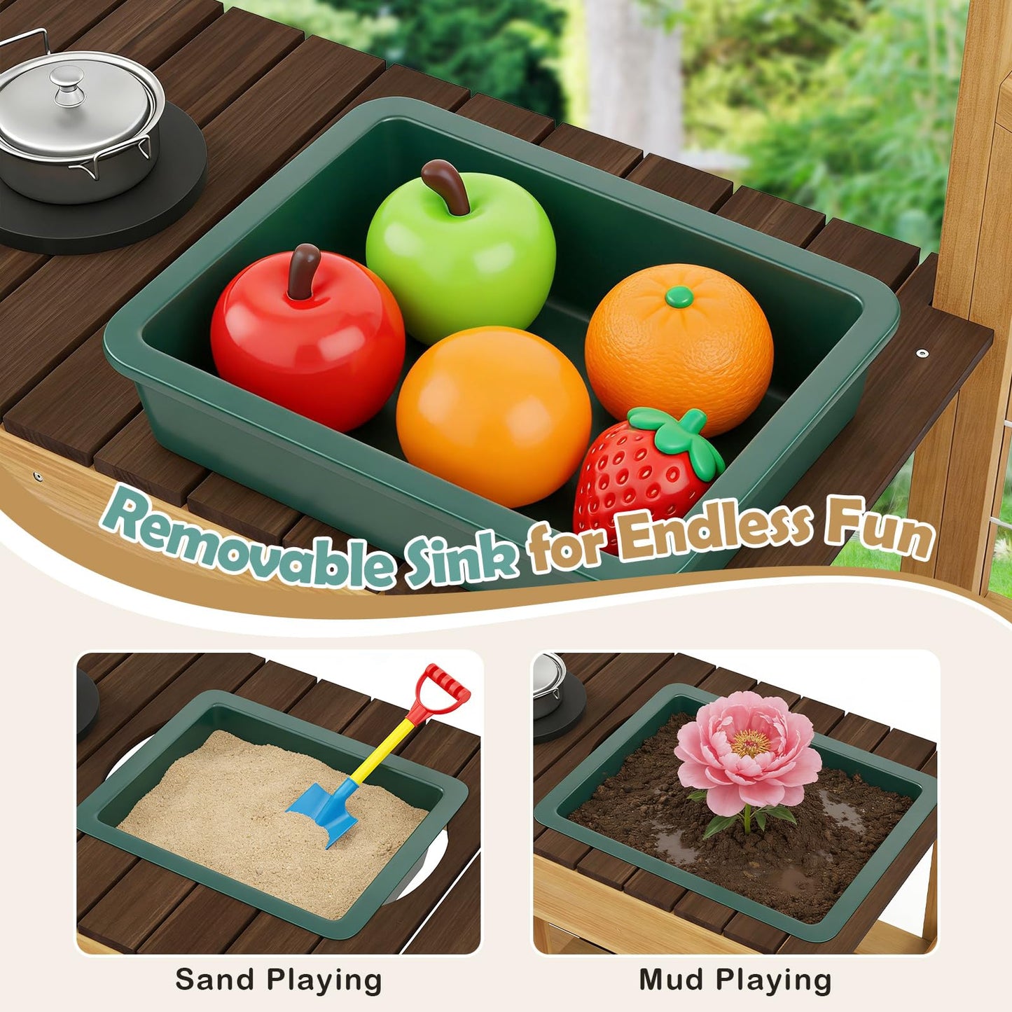 Pretend Mud Kitchen Play Kitchen with Removable Sink and Planter Boxes