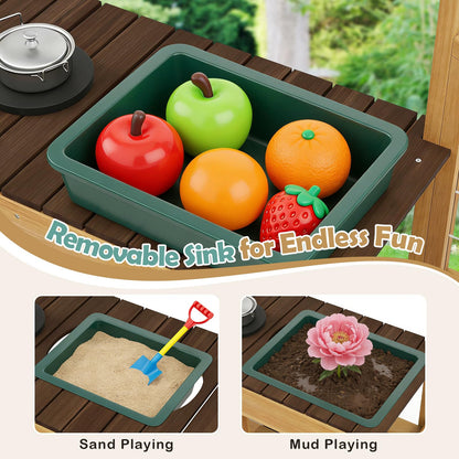 Pretend Mud Kitchen Play Kitchen with Removable Sink and Planter Boxes