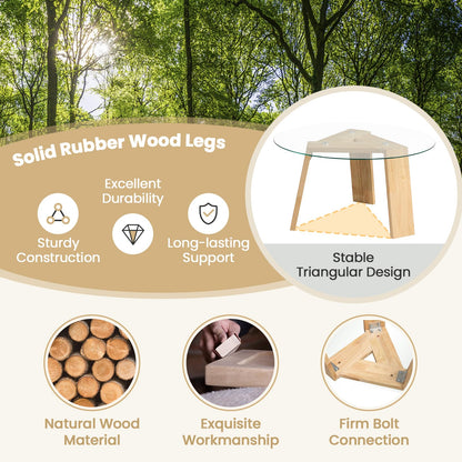 Round Coffee Table with Rubber Wood Tripod Support Frame